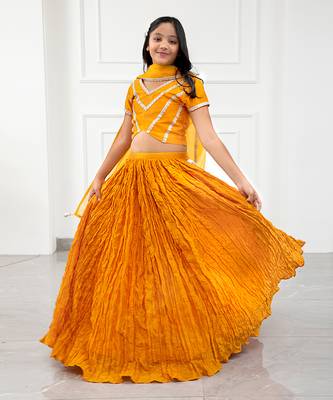 Mustard Yellow Crush Lahenga Set With Organza Dupatta 1