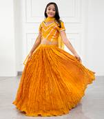 Mustard Yellow Crush Lahenga Set With Organza Dupatta