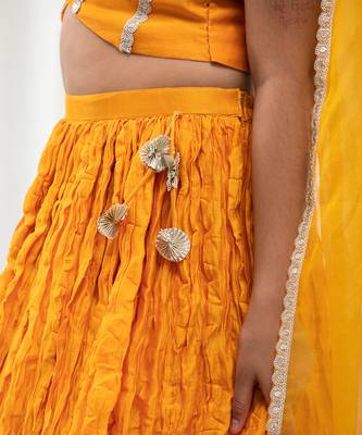 Mustard Yellow Crush Lahenga Set With Organza Dupatta 4
