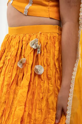 Mustard Yellow Crush Lahenga Set With Organza Dupatta