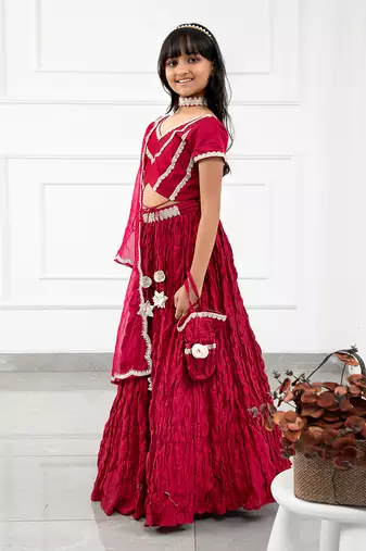 Maroon Crush Lahenga Set With Organza Dupatta
