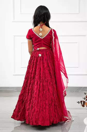 Maroon Crush Lahenga Set With Organza Dupatta