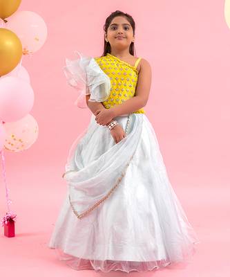 Embroidered Crop Top With Attached Dupatta And Lahenga 1