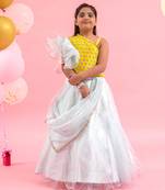 Embroidered Crop Top With Attached Dupatta And Lahenga