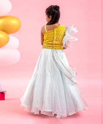 Embroidered Crop Top With Attached Dupatta And Lahenga 3