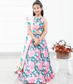 Floral Modal Satin Based Crop Top With Lahenga And Dupatta