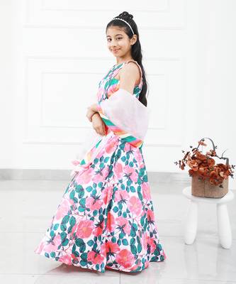 Floral Modal Satin Based Crop Top With Lahenga And Dupatta 2