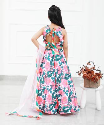Floral Modal Satin Based Crop Top With Lahenga And Dupatta 3