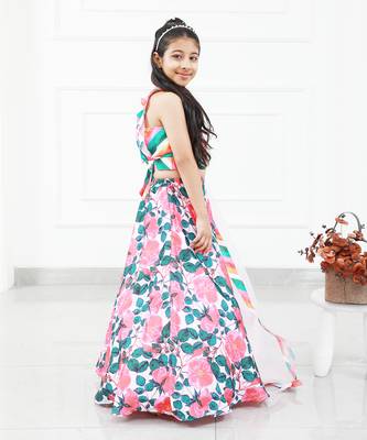 Floral Modal Satin Based Crop Top With Lahenga And Dupatta 4