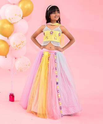 Stylish Mirror Work Top And Lehenga 1