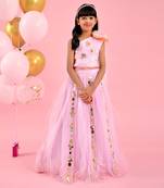 Stylish One Shoulder Mirror Work Lavender Top And Lehenga