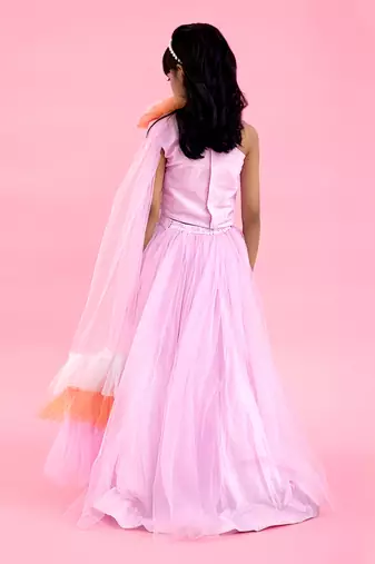 Stylish One Shoulder Mirror Work Lavender Top And Lehenga