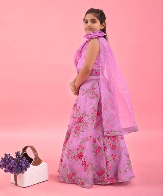 Lilac Pleated Rose Drape Top And Floral Embroidered Lehenga 2