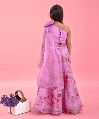 Lilac Pleated Rose Drape Top And Floral Embroidered Lehenga 3