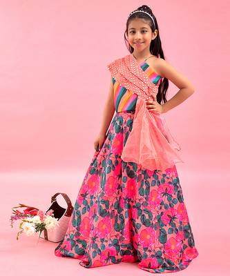 Layered Cape With Crop Top With Floral Lahenga 1