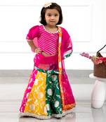 Glorious Rani Pink Gota Lace Work Top And Multicolour Brocade Lehenga With Matching Dupatta