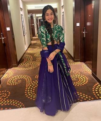 Floral Brocade Embroidered Green Top And  Lehenga With Matching Dupatta 1