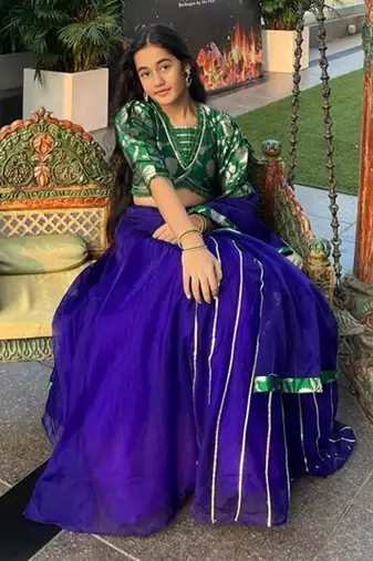 Floral Brocade Embroidered Green Top And  Lehenga With Matching Dupatta