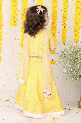 Zari Thread Embroidered Top And Sequin Work Lehenga With Dupatta