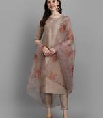 Beige embroidered silk blend Kurta Pant With Dupatta