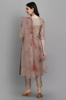 Beige embroidered silk blend Kurta Pant With Dupatta
