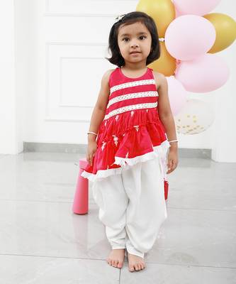 Asymmetric Abla Embroidered Kurta With Off White Dhoti 1
