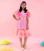 Heart Print Dress With Frilled Detailing At Hem And Sleeves