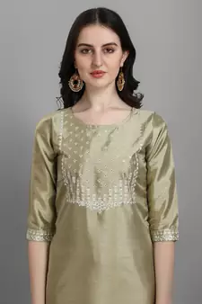 Yellow embroidered chanderi Kurta Pant With Dupatta