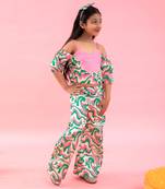 Heart Shape Crop Top With Wavy Print Pants