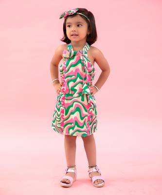 Haltered Neck Wavy Print Dress 1