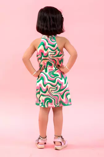 Haltered Neck Wavy Print Dress