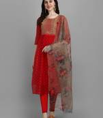 Red embroidered chanderi Kurta Pant With Dupatta