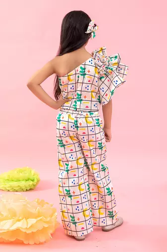 One Off Shoulder Check Print Crop With Pants