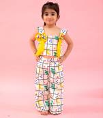 Square Shaped Crop Top With Printed Off White Pants