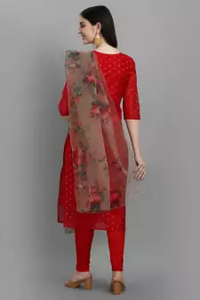 Red embroidered chanderi Kurta Pant With Dupatta