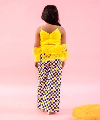 Yellow Pleated Organza Peplum Top With Pants 3
