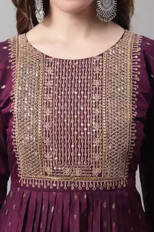 Purple embroidered chanderi Kurta Pant With Dupatta