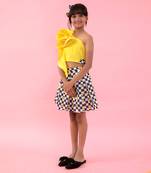 One Off Shoulder Flarry Flowered Crop Top With Box Pleat Skirts