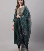Dark-green embroidered chanderi Kurta Pant With Dupatta