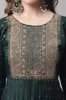 Dark-green embroidered chanderi Kurta Pant With Dupatta