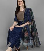 Navy-blue embroidered chanderi salwar
