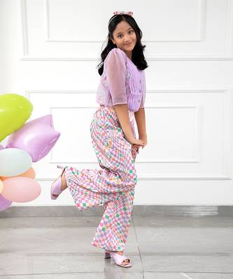 Stylish Scalaped Organza Top With Multicolour Pants 2