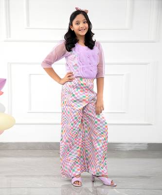 Stylish Scalaped Organza Top With Multicolour Pants 1