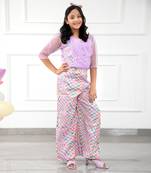 Stylish Scalaped Organza Top With Multicolour Pants