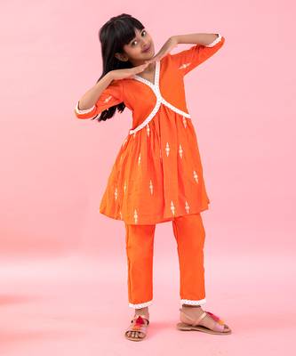 Orange Peplum Embroidered Kurta With Pant And Dupatta 1