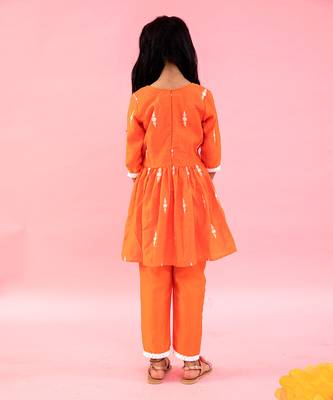 Orange Peplum Embroidered Kurta With Pant And Dupatta 2