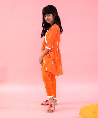 Orange Peplum Embroidered Kurta With Pant And Dupatta 3