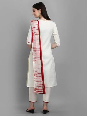 White embroidered cotton Kurta Pant With Dupatta 3