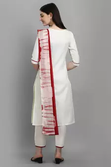 White embroidered cotton Kurta Pant With Dupatta