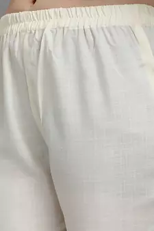 White embroidered cotton Kurta Pant With Dupatta